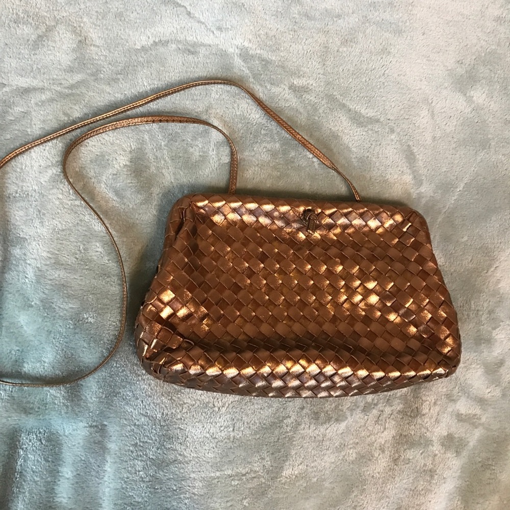 Vintage Sharif Gold Woven Leather Clutch 80’s purse